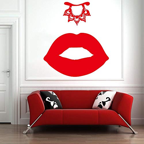 BailongXiao Calcomanías de Pared de Vinilo para Mujer India peluquería Hermosa Cara Labio Perforado Pegatinas de Pared Dormitorio decoración del hogar Sala de Estar 36x42cm