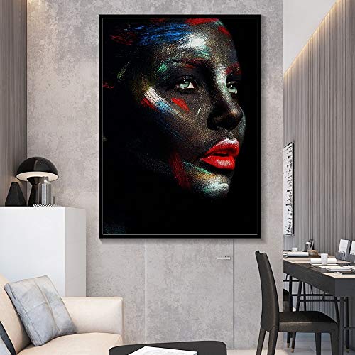 BailongXiao Cara Creativa Maquillaje fantasía Acuarela Cartel Bella Dama Artista de la Pared decoración del hogar,Pintura sin marcoCJX1075-50X70cm