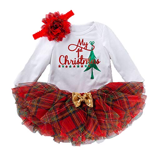 BAINA Bebé Niña Navidad Vestido 3PCS Set Manga Larga Fiesta Vestido Tutu con Bowknot Diadema Vestido de Navidad para bebé y niña 0-18 Meses