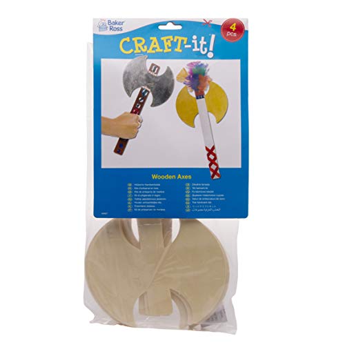 Baker Ross- Hachas de madera (Pack de 4) - Accesorios perfectos para que los niños las decoren y las usen con sus disfraces