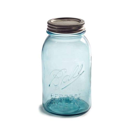 Ball Mason Jars - Tarros de cristal de color azul agua con boca regular de 946 ml, paquete de 4 con libro de recetas (idioma español no garantizado)