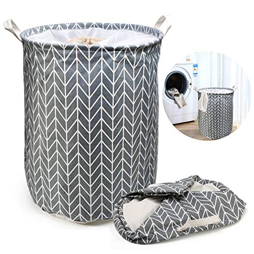 Ballery Cesto para la Ropa, Cesto para Guardar Ropa Sucia Plegable, Cesta Redonda de Almacenamiento de lavandería, Algodón, Gris Estrella