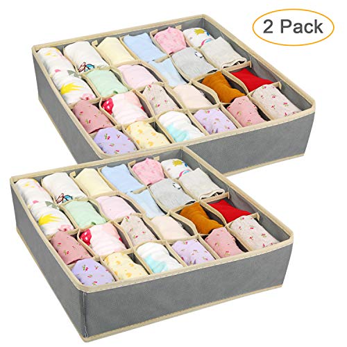 Ballery organizadores de cajones de Tela, 24 Celdas Organizadores de Ropa Interior, Plegable Ropa Interior Cajas de Almacenamiento para Calcetines, Sostenes, Corbatas (Gris)