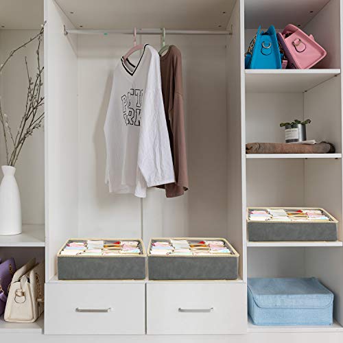 Ballery organizadores de cajones de Tela, 24 Celdas Organizadores de Ropa Interior, Plegable Ropa Interior Cajas de Almacenamiento para Calcetines, Sostenes, Corbatas (Gris)