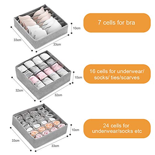 Ballery organizadores de cajones de Tela, 3 Unidades Organizadores de Ropa Interior, Plegable Ropa Interior Cajas de Almacenamiento para Calcetines, Sostenes, Corbatas