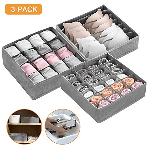 Ballery organizadores de cajones de Tela, 3 Unidades Organizadores de Ropa Interior, Plegable Ropa Interior Cajas de Almacenamiento para Calcetines, Sostenes, Corbatas