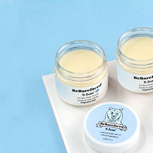 Bálsamo-B multifunción de BeBarefaced – Bálsamo 99% vegano y natural para los labios, rostro, manos, cuerpo y cutículas de las uñas. Humectante libre de fragancias para una piel seca y sensible
