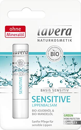 Bálsamo labial de lavera, base sensible, biojojoba, para labios delicados, ingredientes activos vegetales orgánicos, cosméticos naturales, natural e innovador, cuidado de labios, 6 unidades