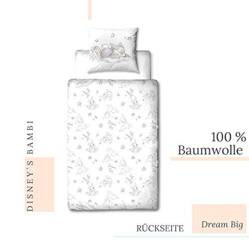 Bambi Disney Juego de ropa de cama para niñas, ropa de cama para adolescentes, REH & Hase Klopfer, funda de almohada 80 x 80 + funda nórdica 135 x 200 cm – 100% algodón