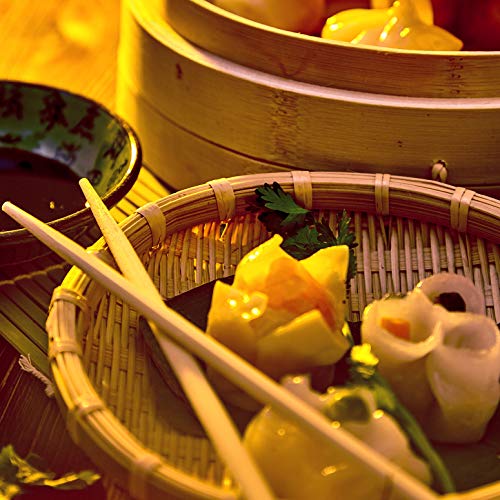 bambuswald© Vaporera de bambú con palillos y papeles de algodón - Cesta de vapor (Ø 25cm) de alta calidad para verduras carne pescado arroz comida asiática Dim Sum | Cesta para cocinar al vapor