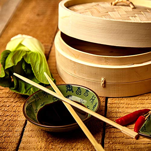 bambuswald© Vaporera de bambú de alta calidad - Ø 25 cm | Cesta de bambú - Cesta de vapor para carne pescado verduras arroz y Dim Sum | Recipiente tradicional para la cocción al vapor