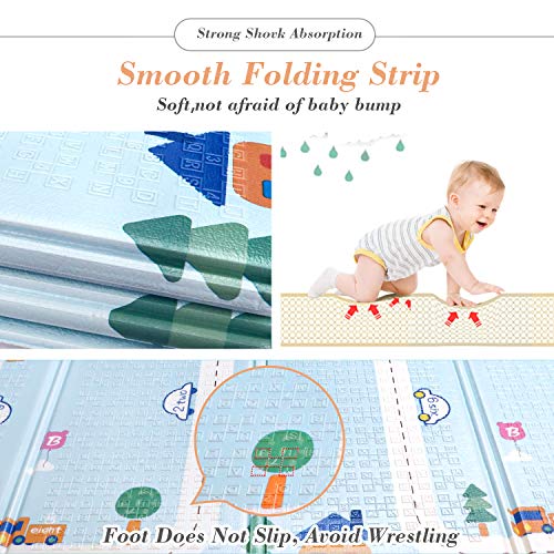Bammax Alfombra de Juego, Alfombra Plegable para Bebés, Alfombra Impermeable para Niños que Se Arrastra a Ambos Lados, Alfombra Portátil No Tóxica para Juegos, Adecuada para Bebés:197 * 177 * 1cm