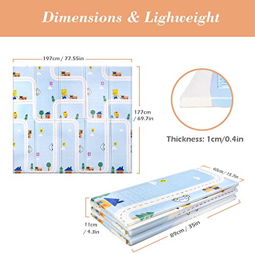 Bammax Alfombra de Juego, Alfombra Plegable para Bebés, Alfombra Impermeable para Niños que Se Arrastra a Ambos Lados, Alfombra Portátil No Tóxica para Juegos, Adecuada para Bebés:197 * 177 * 1cm