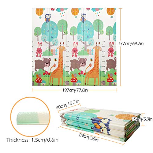 Bammax Alfombra Niños (197 * 177 cm, 15 mm de Espesor), Alfombra de Juegos de XPE, Colchoneta de Juegos Plegable, Alfombra de Doble Cara, Suelo Bebe de Patrón de Jirafa, Impermeable, No tóxico