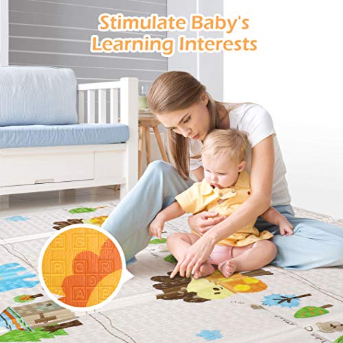 Bammax Colchoneta Infantil Plegable, Antideslizante Alfombra de Juegos para Bebé, Extra Grueso (1.5cm) Suelo Bebe de XPE, Alfombra de Doble Cara, Alfombra Impermeable, 177 x 197 cm, No Tóxico