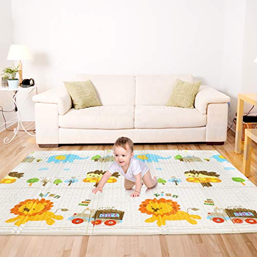 Bammax Colchoneta Infantil Plegable, Antideslizante Alfombra de Juegos para Bebé, Extra Grueso (1.5cm) Suelo Bebe de XPE, Alfombra de Doble Cara, Alfombra Impermeable, 177 x 197 cm, No Tóxico
