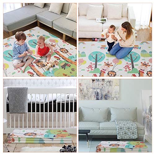 Bamny Alfombra Infantil para Niños (199,5x179,5), Alfombra Acolchada Bebe, Alfombra de Juegos de XPE Plegable, Ambos Lados Portátil Impermeable, Sin Olor y Tóxico (Grosor de 0,9cm)