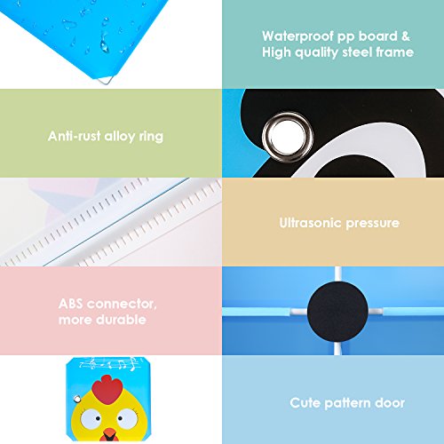 BAMNY Armario Modular Infantil Estantería Portátil para Guardar Ropa, Zapatos, Juguetes o Libros Organizador con Puertas y Perchas Decorados con Dibujos Animados (9 cubos, azul)