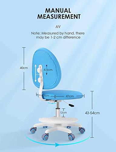 Bamny Silla de Escritorio Juvenil Azúl, Silla de Oficina Infantil Giratoria para Niños, Silla Ergonómica Ajustable en Altura y Respaldo, Carga máxima 120 kg
