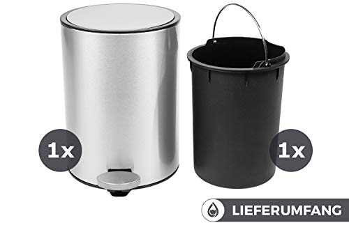 Bamodi Cubo de Basura con Pedal Premium Pequeñas papeleras de baño, Aseo u Oficina - 3L - Papelera de baño de Acero Inoxidable con cesto extraíble - Sistema de Cierre Magic Silent
