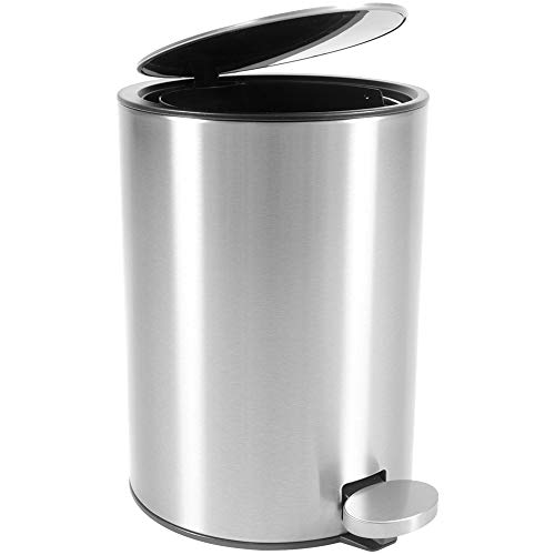 Bamodi Cubo de Basura con Pedal Premium Pequeñas papeleras de baño, Aseo u Oficina - 3L - Papelera de baño de Acero Inoxidable con cesto extraíble - Sistema de Cierre Magic Silent