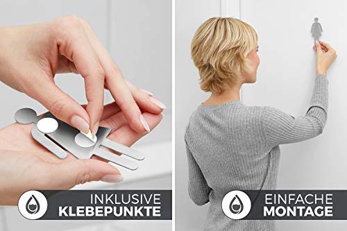 Bamodi Señales para Puerta WC Cartel de baño Mujer y Hombre – Set de Carteles para Aseo - Letrero Autoadhesivo de Acero Inoxidable de 5 x 11 cm – Fácil de aplicar - Señal de baño (1)