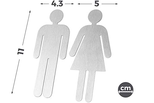 Bamodi Señales para Puerta WC Cartel de baño Mujer y Hombre – Set de Carteles para Aseo - Letrero Autoadhesivo de Acero Inoxidable de 5 x 11 cm – Fácil de aplicar - Señal de baño (1)