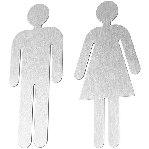 Bamodi Señales para Puerta WC Cartel de baño Mujer y Hombre – Set de Carteles para Aseo - Letrero Autoadhesivo de Acero Inoxidable de 5 x 11 cm – Fácil de aplicar - Señal de baño (1)