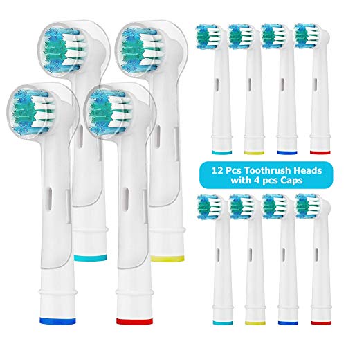 Banavos Cabezales de repuesto para cepillo de dientes eléctrico recargable Braun Oral-B, paquete de 12 unidades con 4 tapas higiénicas