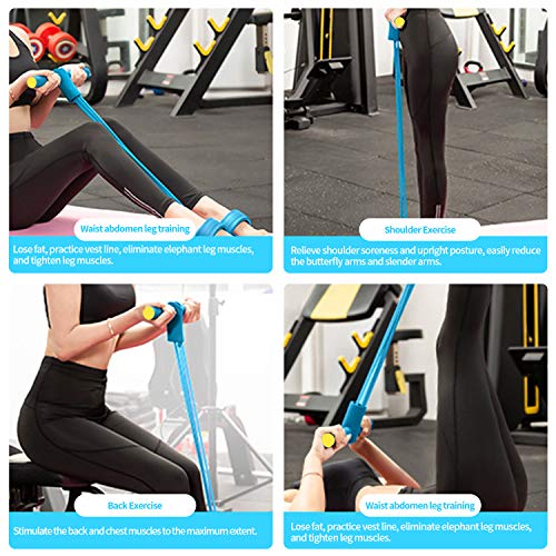 Banda de resistencia para pedales, cuerda elástica con pedal de pie equipo de ejercicios de fitness 4 tubos para culturismo expansor para abdomen, cintura, brazo, yoga, estiramiento y adelgazamiento