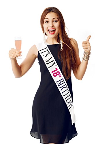 Banda de Satén Blanco Brillante It’s My 18th Birthday (Es mi Cumpleaños Número 18) – Artículos para Fiesta de Feliz Cumpleaños, Ideas y Material para Decorar - Cumpleaños Divertidos