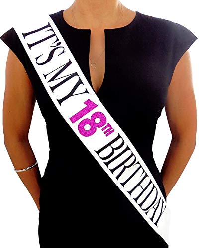 Banda de Satén Blanco Brillante It’s My 18th Birthday (Es mi Cumpleaños Número 18) – Artículos para Fiesta de Feliz Cumpleaños, Ideas y Material para Decorar - Cumpleaños Divertidos