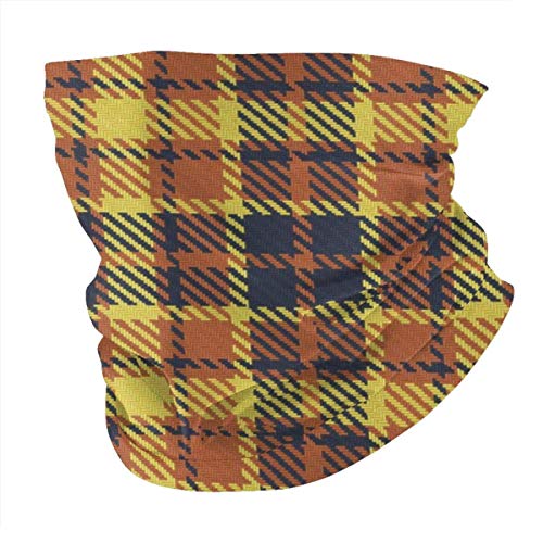 Bandana Face Head Wrap Scarf Headband Neck Warmer Gaiter Headwear Balaclava, Yellow Terra Cotta y Navy Bayeux Palette Plaid