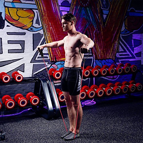 Bandas de Ejercicio con Asas de Esponja Bandas Elasticas Fitness para el hogar/oficina entrenamiento tubo de resistencia para mejorar la movilidad, pilates, yoga para hombres o mujeres, rojo