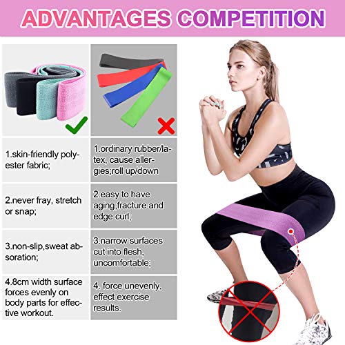 Bandas Elasticas Gluteos Musculacion, 3 Piezas Cintas Elasticas Musculacion para Piernas/Glúteos/Muslo,Bandas de Resistencia para Hombres, Mujeres, Pilates, Yoga y musculación (Pink/Green/Purple)