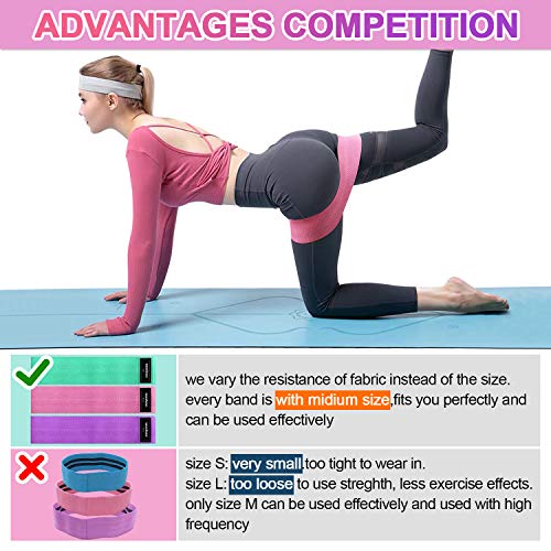 Bandas Elasticas Gluteos Musculacion, 3 Piezas Cintas Elasticas Musculacion para Piernas/Glúteos/Muslo,Bandas de Resistencia para Hombres, Mujeres, Pilates, Yoga y musculación (Pink/Green/Purple)