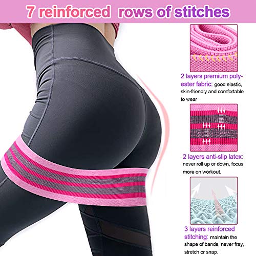 Bandas Elasticas Gluteos Musculacion, 3 Piezas Cintas Elasticas Musculacion para Piernas/Glúteos/Muslo,Bandas de Resistencia para Hombres, Mujeres, Pilates, Yoga y musculación (Pink/Green/Purple)
