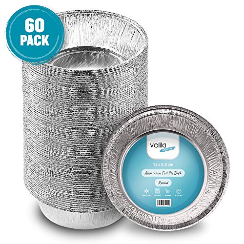 Bandeja de aluminio desechable redonda desechable de 13 cm de ancho para hornear tartas pequeñas, tartas de mermelada y pasteles (60 unidades)