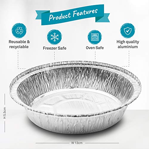 Bandeja de aluminio desechable redonda desechable de 13 cm de ancho para hornear tartas pequeñas, tartas de mermelada y pasteles (60 unidades)