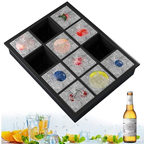 Bandeja De Hielo De Silicona, 2 Pc Cubitera Hielo Molde para Hielos con 12 Compartimentos, Bandeja de Cubitos de Hielo para Congelarse Alimentos para Bebés, Cócteles, Cola, Whisky (negro, 1 pack)