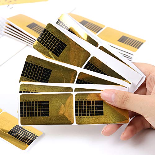 Bandeja de papel de Manicura, Moldes Guías Pegatinas Formas Para Manicura Uñas Tips Extenciones, Pegatinas Moldes Guías Uñas Dorados Auto Adhesiva Plantillas de Papel uñas, 400 Piezas, Oro