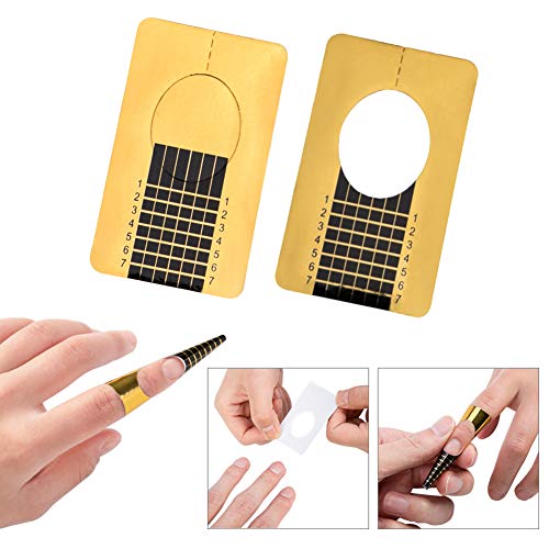 Bandeja de papel de Manicura, Moldes Guías Pegatinas Formas Para Manicura Uñas Tips Extenciones, Pegatinas Moldes Guías Uñas Dorados Auto Adhesiva Plantillas de Papel uñas, 400 Piezas, Oro