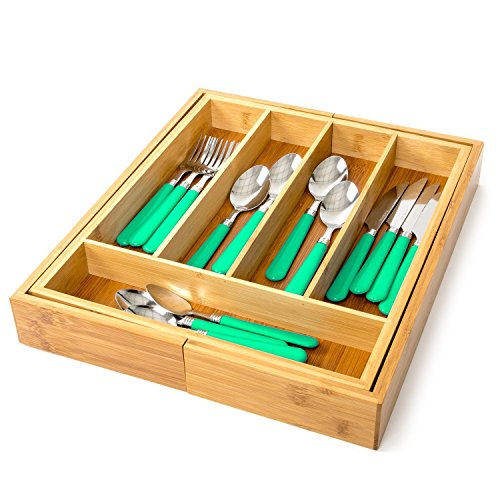 Bandeja para cubiertos de cocina Home Treats Se ajusta al cajón. Bandeja organizadora de cubiertos ajustable para cajón.