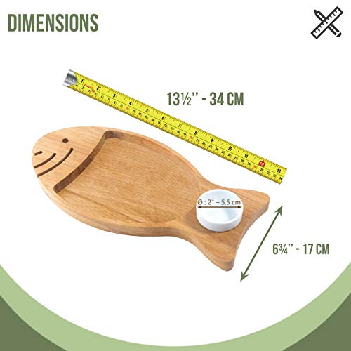 Bandeja para servir papas fritas y salsa, utensilios para servir con tazón de salsa de porcelana, refrigerio de madera orgánica, aperitivos, plato, hogar decorativo, accesorio de cocina (pescado)