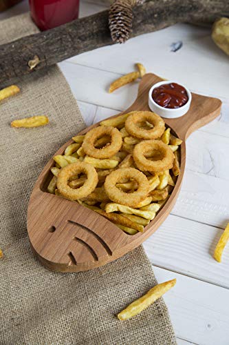 Bandeja para servir papas fritas y salsa, utensilios para servir con tazón de salsa de porcelana, refrigerio de madera orgánica, aperitivos, plato, hogar decorativo, accesorio de cocina (pescado)