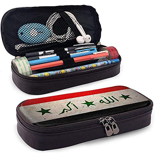 Bandera de Iraq Estuche de cuero de gran capacidad Estuche de lápices Estuche de papelería Organizador de caja de almacenamiento grande Bolígrafo escolar Bolso de papelería para estudiantes