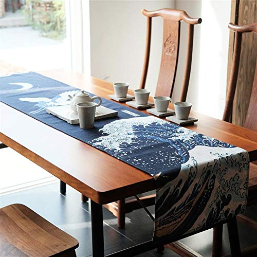 Bandera de mesa de moda Clásico del estilo de Japón de algodón de lino azul profundo tabla impresa Runner Zen Estilo té Mantel Mesa retro Cama corredor de toallas 1 PCS para el restaurante del hotel e