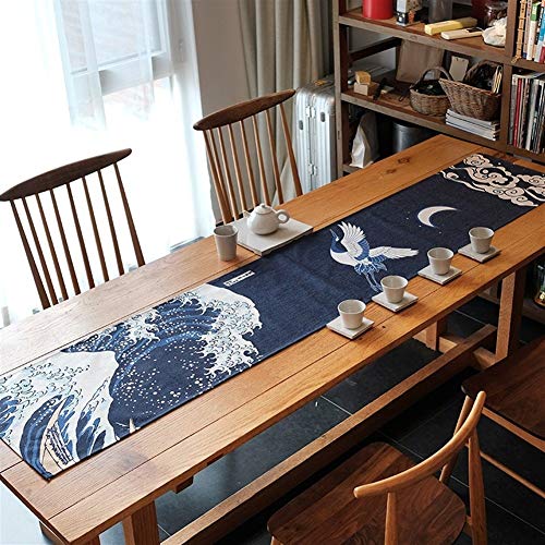 Bandera de mesa de moda Clásico del estilo de Japón de algodón de lino azul profundo tabla impresa Runner Zen Estilo té Mantel Mesa retro Cama corredor de toallas 1 PCS para el restaurante del hotel e