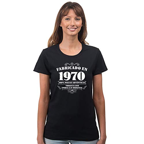 Bang Tidy Clothing Camiseta de Mujer para Regalo de 50 cumpleaños Manufactured 1970 en Negro Talla M