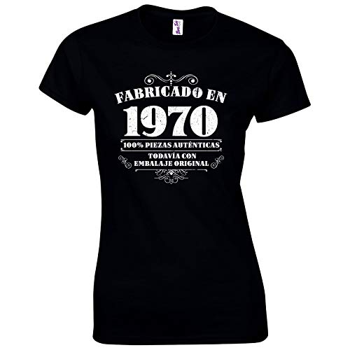 Bang Tidy Clothing Camiseta de Mujer para Regalo de 50 cumpleaños Manufactured 1970 en Negro Talla M